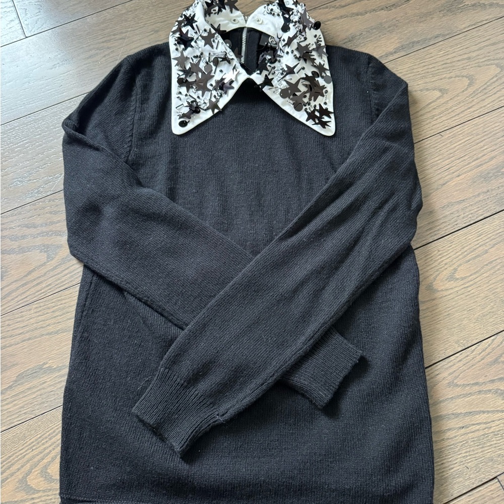 Paul Smith Black Crewneck Sweater with Embellished White Detachable Collar